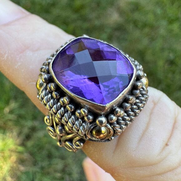 Amethyst Ring 925 Silver & 18k Gold BA Suarti Size 7.5 - Picture 1 of 16